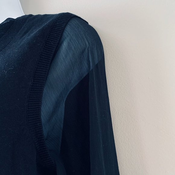 🇺🇸 ANNE KLEIN black sweater with chiffon bow size M - Picture 7 of 16